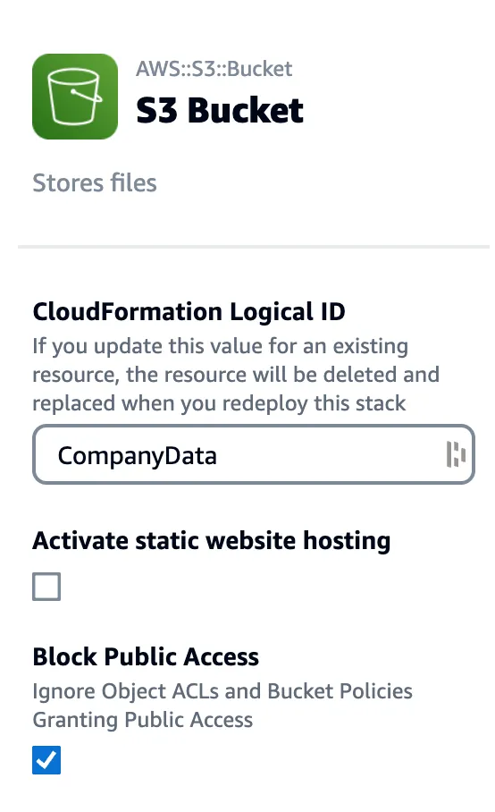 Block public access checkbox in the S3 properties