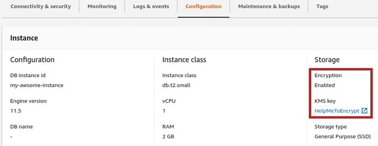 Encrypted RDS Database on AWS console