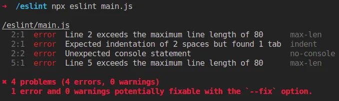 ESLint error output