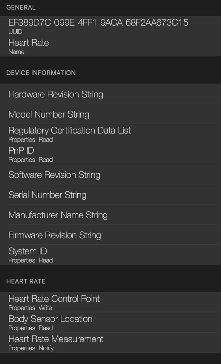 Example of GATT Profile for Heart Rate Monitor