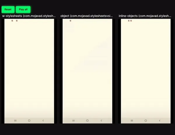 Video showing the rendering of the views in each test scenario