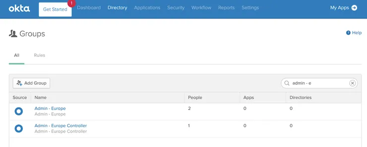 Groups created in Okta