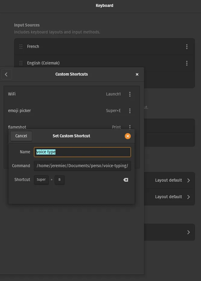 example keyboard shortcut configuration