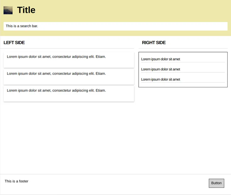 User interface without flexbox on a standard laptop. No clear difference with the design with flexbox.