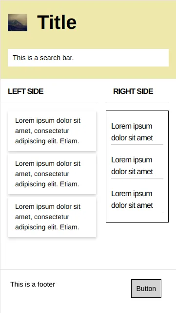 User interface without flexbox on a standard mobile. The design seems to behave better than the design with flexbox.