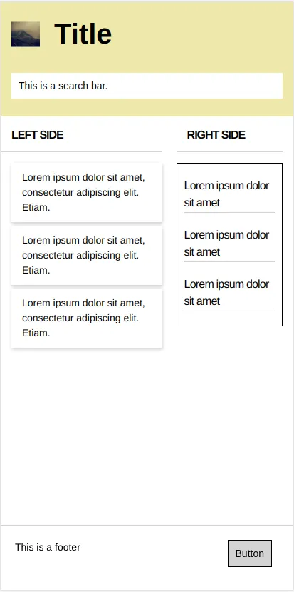 User interface without flexbox on a large mobile. The design seems to behave better than the design with flexbox.