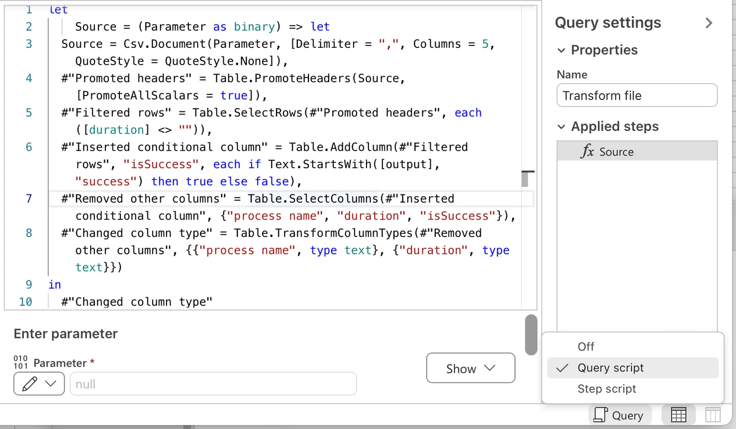 Opening the query script