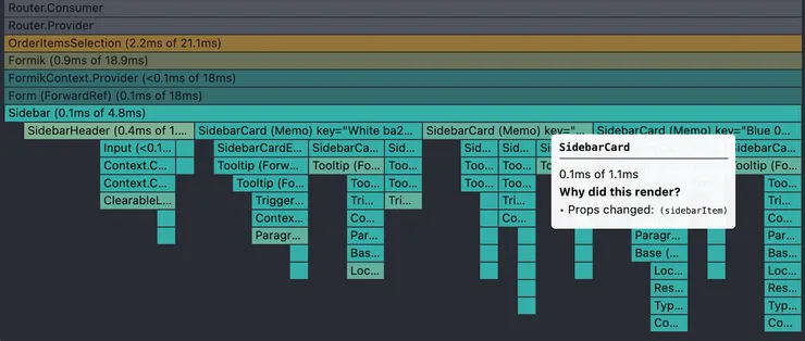 Profiler only item props changed