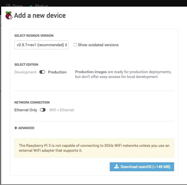 Add a device to the resin.io dashboard.