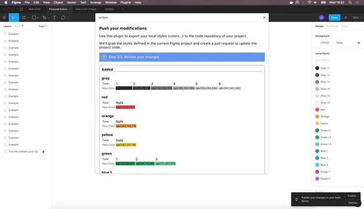 Screenshot of our Figma Plugin that exports our design system