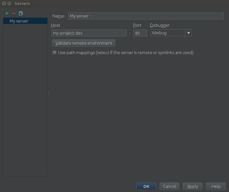 PhpStorm server