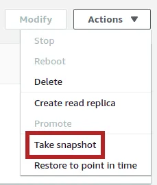 Take snapshot on RDS database