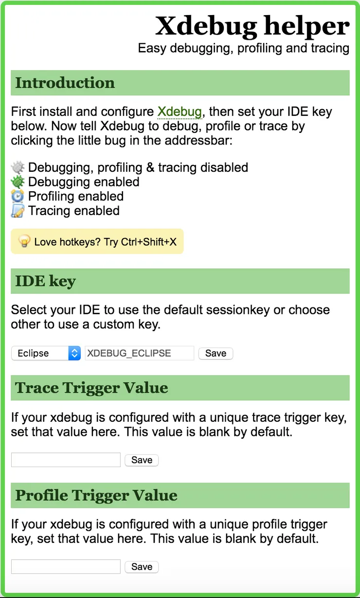 Xdebug plugin configuration